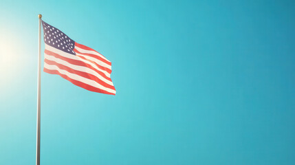 Fototapeta premium Photorealistic American Flag Waving Against Blue Sky