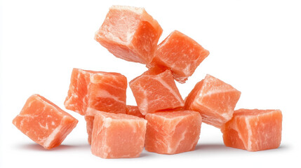 Isolated Pieces of Lard with Meat Streaks on White Background