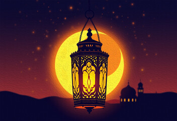 Printable pattern for wall decorations, covers, wallpapers, greeting cards on the occasion of a Muslim holiday. Ramadan . Oil painting