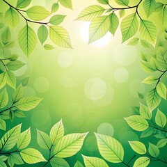Fresh green leaves border with soft bokeh lights in bright natural background