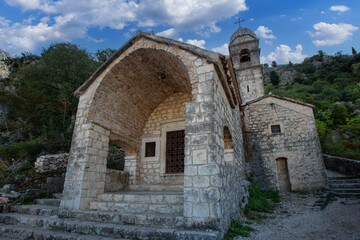 The Church of Our Lady of Remedy on the slope of St. John mountain above Old Town of Kotor, Montenegro.