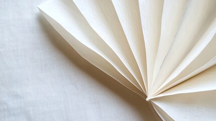  A close-up of the pages in an open book, with one page folded up to reveal the texture of the white paper.