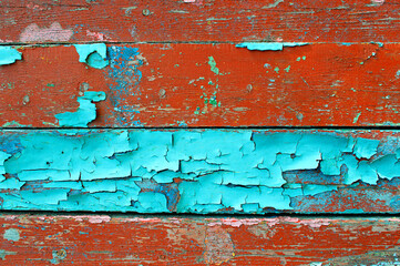 Texture wooden background of old wooden painted multicolor texture planks with peeling paint