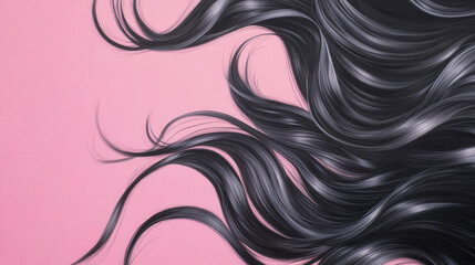 Fototapeta premium Elegant Black Hair on Pink Background