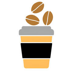 Disposable coffee cup icon with coffee bean isolated on white background