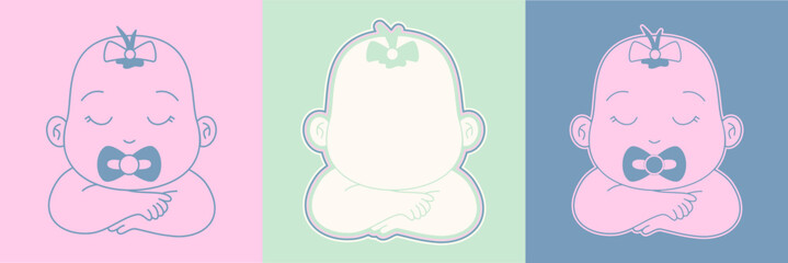Obraz premium Adorable Baby Face Illustrations with Bow in Pastel Tones