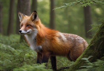 Obraz premium The Red Fox,Vulpes vulpes.A Red Fox Blends with Jungle Serenity