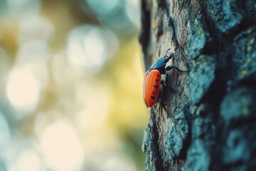 Intricate Beetle on Tree Bark