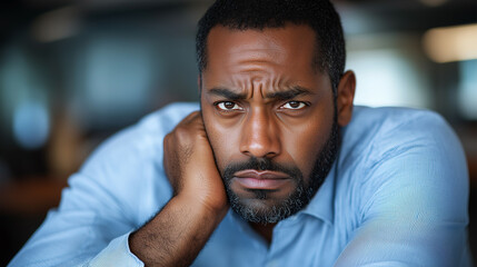 Fototapeta premium Stressed Sick African American Employee Man.