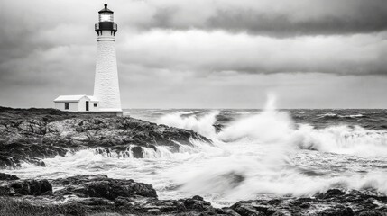 Lighthouse in Storm Black and White Seascape Photography, Long Exposure, Dramatic Waves lighthouse, seascape