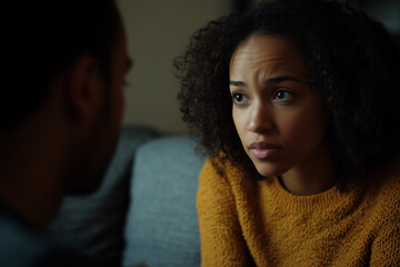 Couple engages in deep and meaningful conversation about emotional connection and understanding