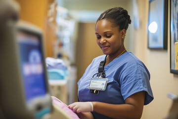 Nurse prepares patient for fertility treatment in a modern healthcare facility with a caring approach and attention to detail