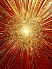 Golden Radiance Explosion - Symbolizing energy, power, celebration, joy, and light. A vibrant burst of golden light against a rich red backdrop.