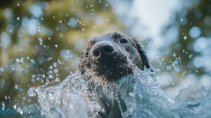 Obraz premium Energetic Labrador shaking off water in vibrant outdoor setting