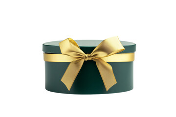 A green gift box with a golden ribbon, displayed on a white background. Perfect for holiday designs, gift-themed projects, and festive seasonal celebrations.

