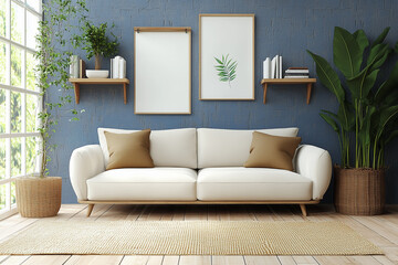 Interior of living room with sofa 3d render.