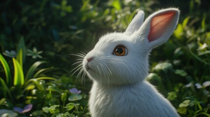 Obraz premium White rabbit closeup with detailed fur and alert expression