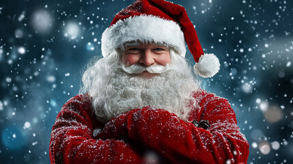 Jolly Santa Claus in Winter Wonderland - Festive Santa, winter snow, happy expression, Christmas spirit, holiday cheer.