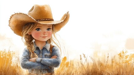 Obraz premium Little Cowgirl in a Field