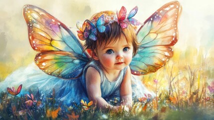 Fototapeta premium Magical Baby Fairy in Enchanted Garden