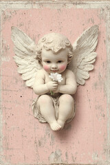 Cupid Holding Flower on Pink Background for Valentine's Day