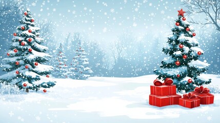 Obraz premium Winter Wonderland with Christmas Trees and Gifts