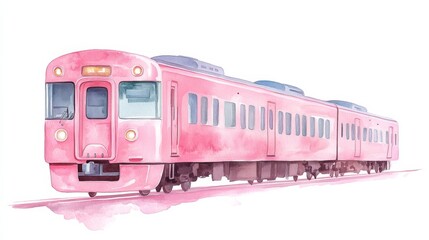 Fototapeta premium Pink Watercolor Train Illustration