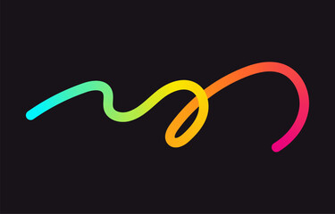 Neon Color Gradient squiggle lines. Scribble stripe with wavy elements. Abstract organic dynamic colorful Shapes on dark background.