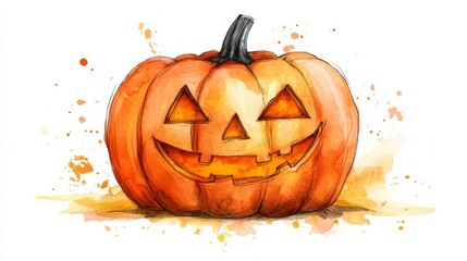 Watercolor Halloween Pumpkin Illustration