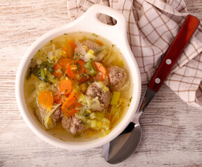 Meatballs and veggie soup