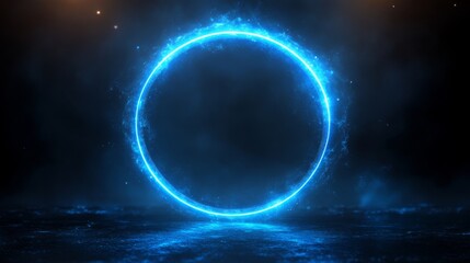 Glowing Blue Neon Circle in Dark Space