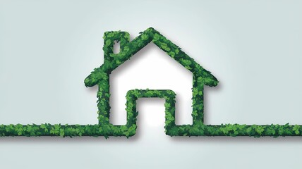 Green House Outline Eco-Friendly Home Design with Leafy Vines