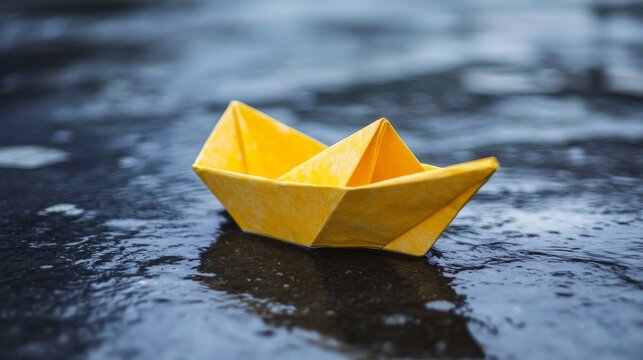 Funny and cute yellow paper boat