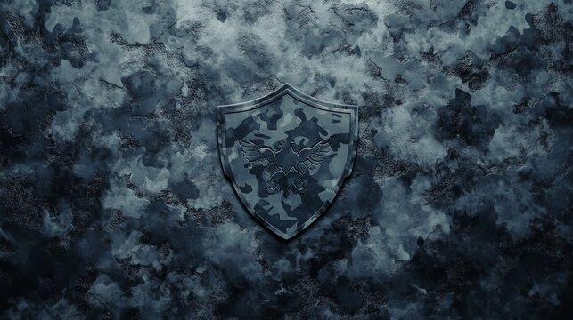 shield icon on grey camo texture
