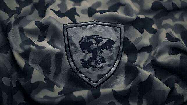 shield icon on grey camo texture