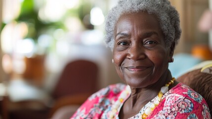 Fototapeta premium A Joyful Representation of an African American Senior at a Nursing Home: Capturing Moments of Happiness and Connection