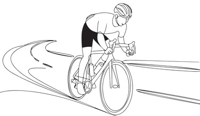 Cyclist silhouette drawn in single line art.