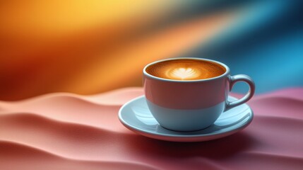 Obraz premium Coffee cup with rich foam on a warm brown background creating a cozy atmosphere