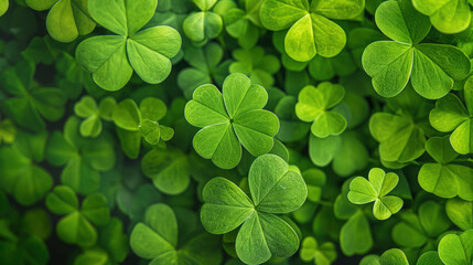 Lush green clovers fill the view, showcasing nature's beauty during the St. Patrick's Day celebration season