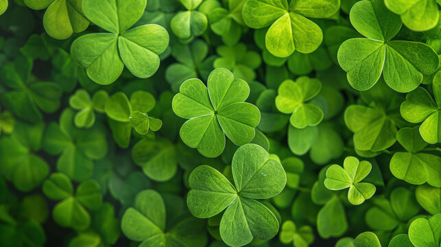 Lush green clovers fill the view, showcasing nature's beauty during the St. Patrick's Day celebration season