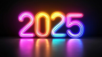 Vibrant Neon 2025 New Year's Eve - Bright neon digits, new beginnings, future, hope, celebration.  A perfect image for new year's greetings.