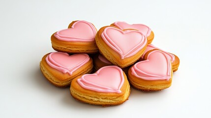 Sweet Heart-Shaped Cookies - Delicious pink heart-shaped cookies, baked goods, Valentine's Day treat, love, sweetness