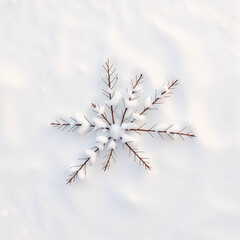 Obraz premium Snowflake-like branches with snow on a smooth, white snowy background