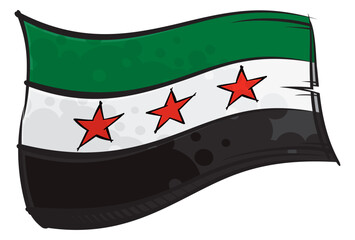 Painted Free Syria flag waving in wind