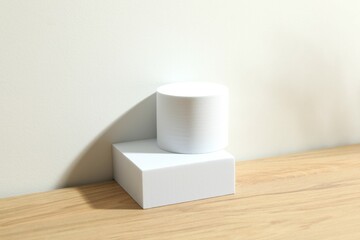 Props for product photography. Different podiums on the table