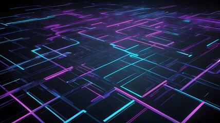 A futuristic background featuring intersecting neon blue and purple lines on a black surface, resembling a tech grid.