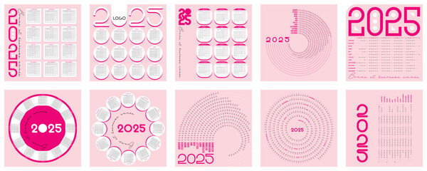 Fototapeta premium Une Collection Variée de Calendriers 2025 en français - Design Unique et Modifiable, couleur rose