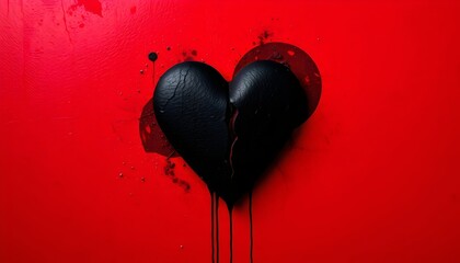 black heart on a vibrant red surface symbolizes intense emotions like love, heartbreak, or rebellion. Ideal for product packaging, event branding, apparel, digital art, and album covers