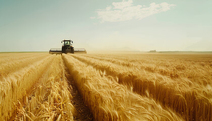 Fototapeta premium Agriculture. farmer working on a digital tablet in a field in the background tractor plows ground in a field of wheat. farming agriculture concept. business farmer in the field