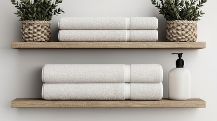 Spa-Like Bathroom Shelf with Towels and Plants